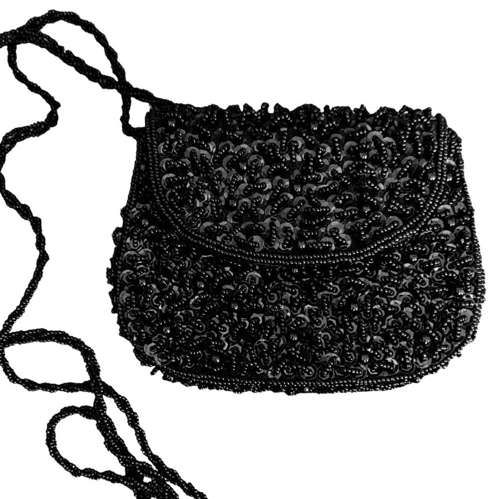La Regale Black Bead Small Evening or Prom Handbag Purse